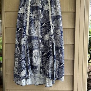 Figueroa &. flower Blue Paisley Boho Skirt - Women's Style front slit lace trim